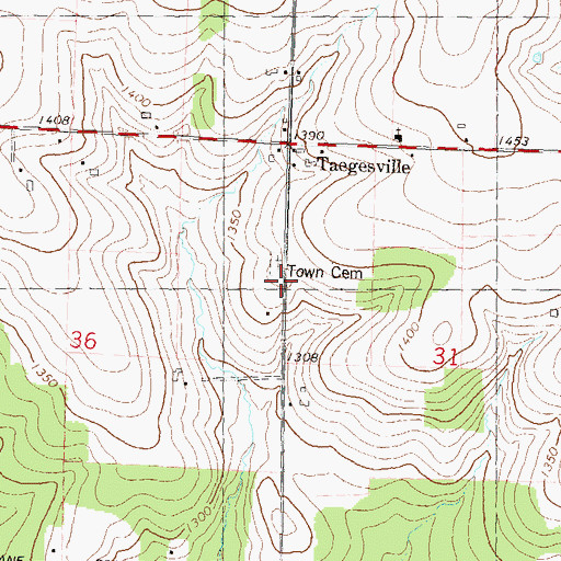 Topographic Map of Town Cemetery, WI