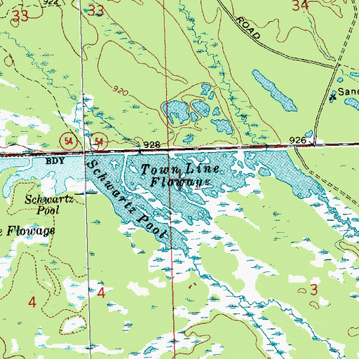 Topographic Map of Town Line Flowage, WI