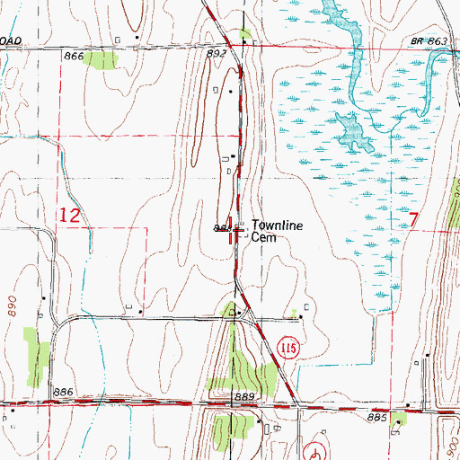 Topographic Map of Townline Cemetery, WI