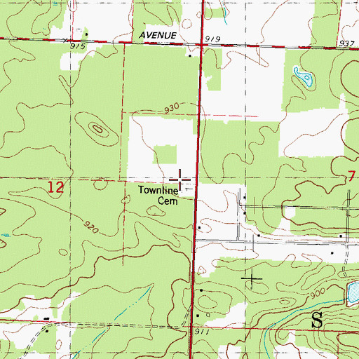 Topographic Map of Townline Cemetery, WI