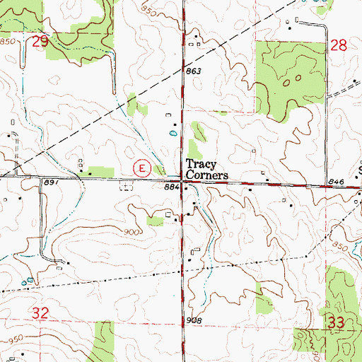 Topographic Map of Tracy Corners, WI