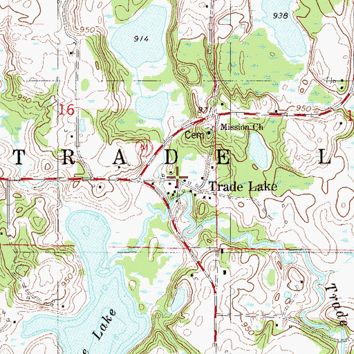 Topographic Map of Trade Lake, WI