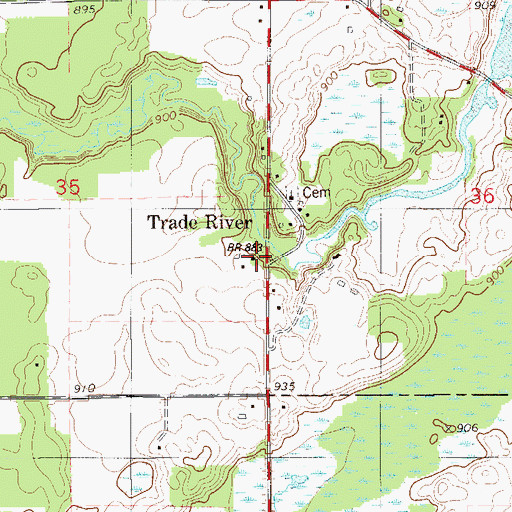Topographic Map of Trade River, WI