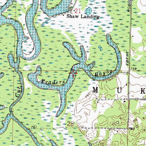 Topographic Map of Traders Bayou, WI