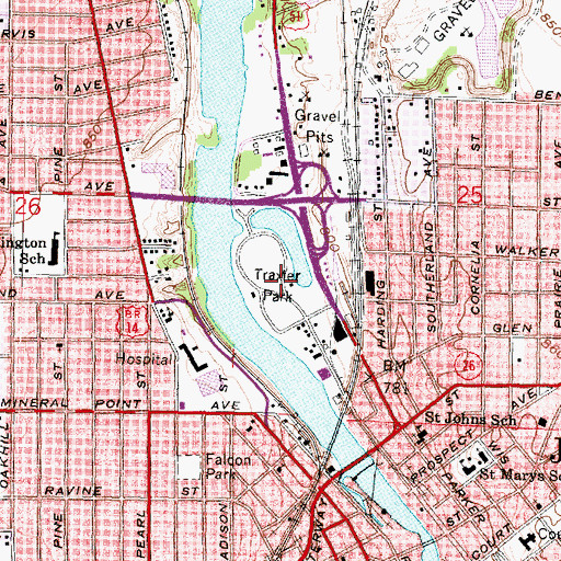 Topographic Map of Traxler Park, WI