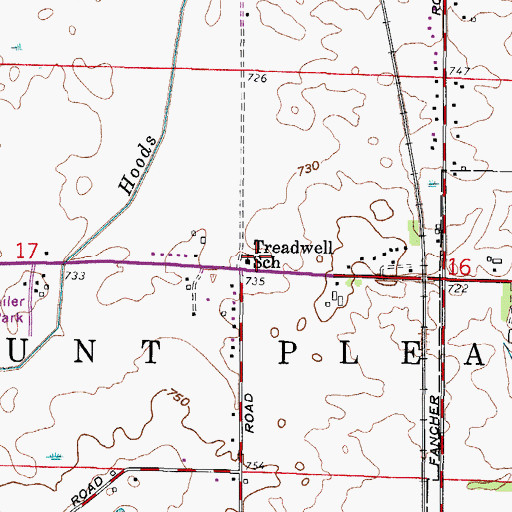 Topographic Map of Treadwell School, WI