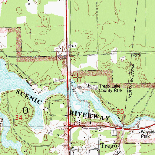 Topographic Map of Trego Lake County Park, WI