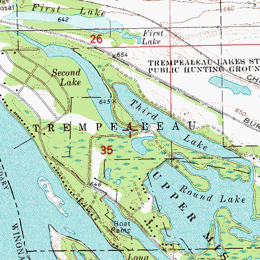 Topographic Map of Trempealeau Lakes State Public Hunting Grounds, WI