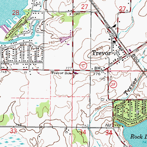 Topographic Map of Trevor-Wilmot School, WI
