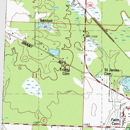 Topographic Map of Trinity Cemetery, WI