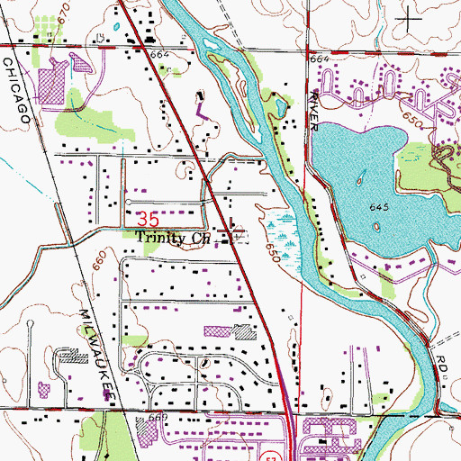 Topographic Map of Trinity Evangelical Lutheran Church, WI