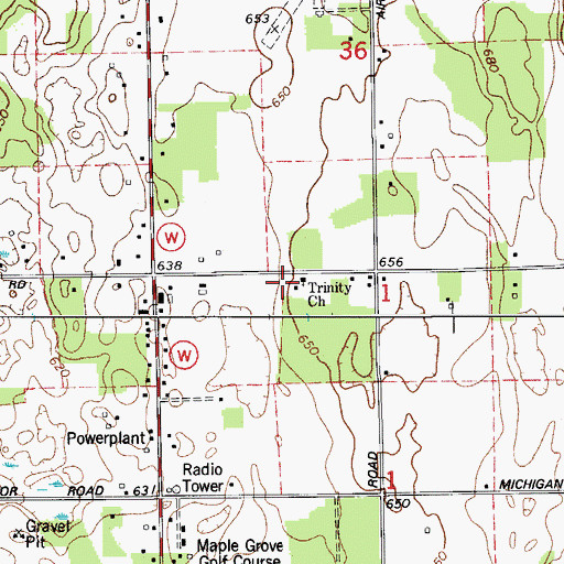 Topographic Map of Trinity Evangelical Lutheran Church, WI