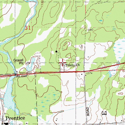 Topographic Map of Trinity Church, WI