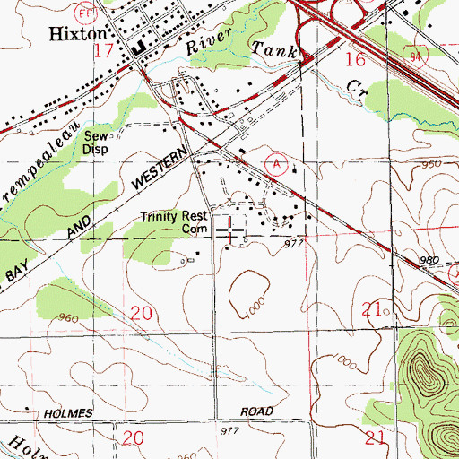 Topographic Map of Trinity Rest Cemetery, WI
