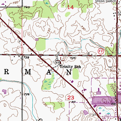 Topographic Map of Trinity School, WI
