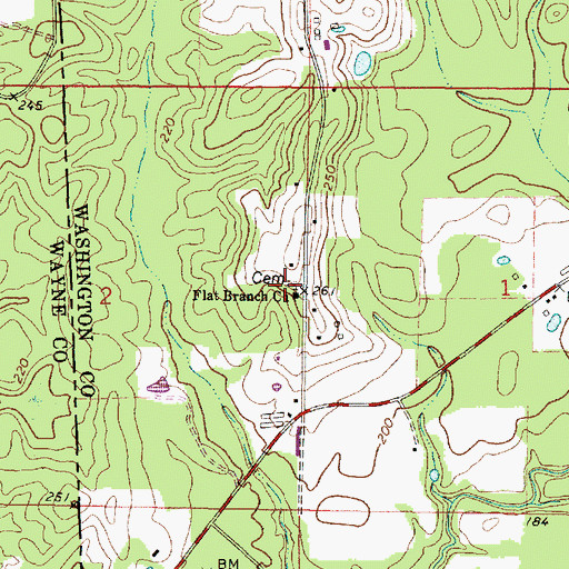 Topographic Map of Flat Branch Cemetery, AL