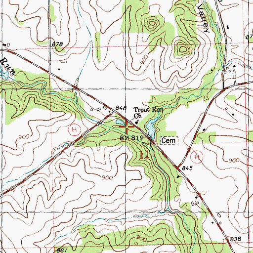 Topographic Map of Trout Run Church, WI