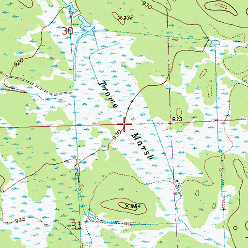 Topographic Map of Trowe Marsh, WI