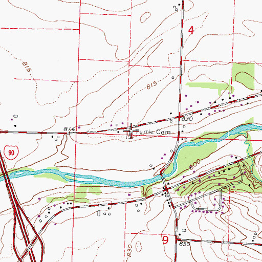 Topographic Map of Turtleville Cemetery, WI