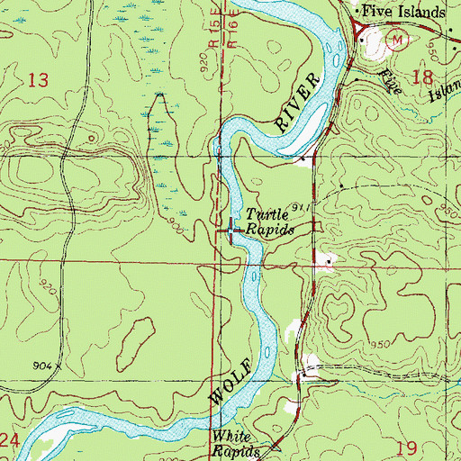 Topographic Map of Turtle Rapids, WI