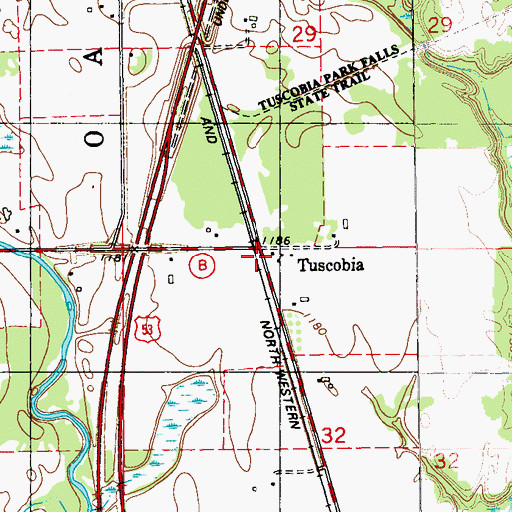 Topographic Map of Tuscobia, WI