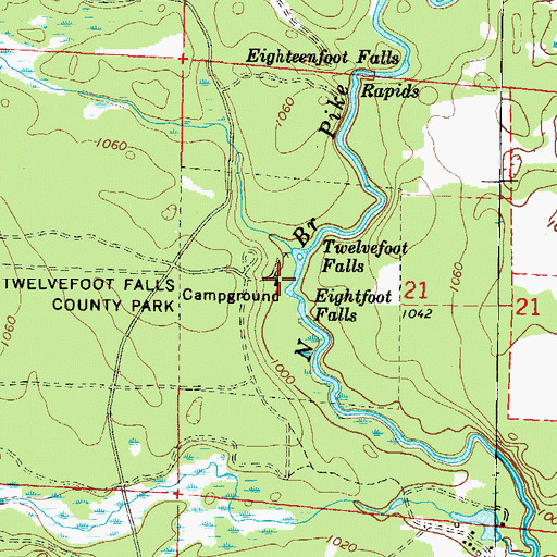 Topographic Map of Twelvefoot Falls County Park, WI