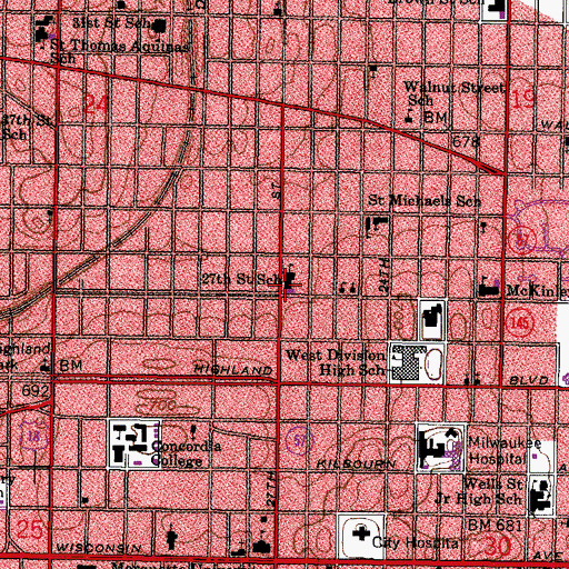 Topographic Map of Urban Waldorf Elementary School, WI