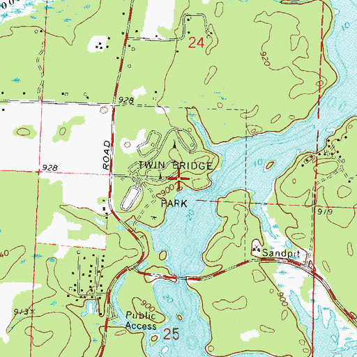 Topographic Map of Twin Bridge Park, WI