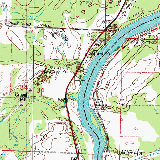 Topographic Map of Twin Creek, WI