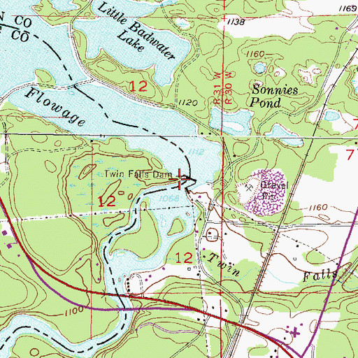 Topographic Map of Twin Falls Dam, WI