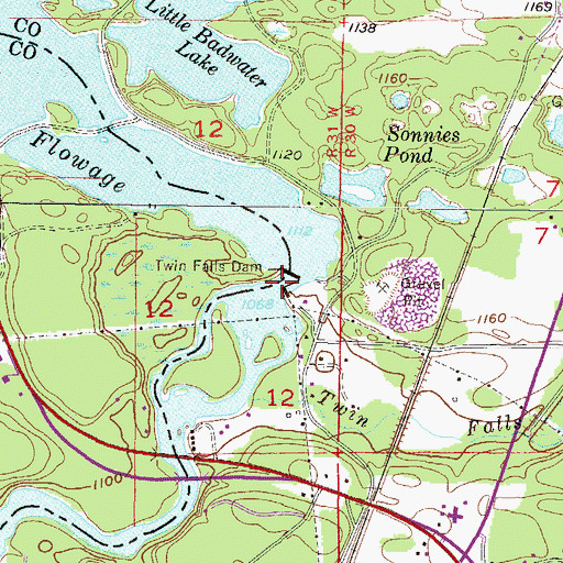 Topographic Map of Twin Falls Flowage, WI