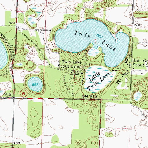 Topographic Map of Twin Lake Scout Camp, WI