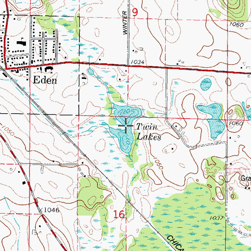 Topographic Map of Twin Lakes, WI
