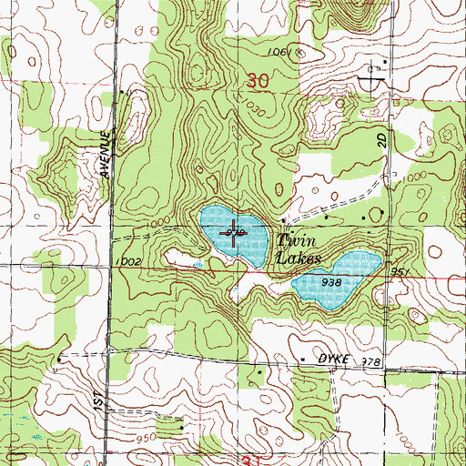 Topographic Map of Twin Lakes, WI