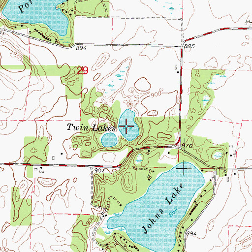 Topographic Map of Twin Lakes, WI