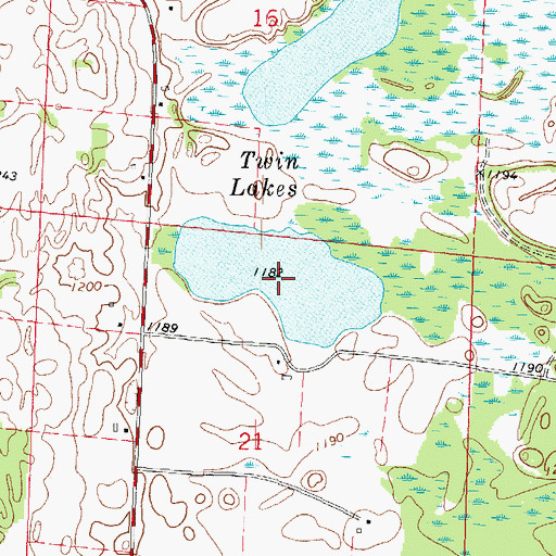 Topographic Map of Twin Lakes, WI