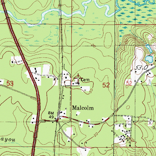 Topographic Map of Malcolm Cemetery, AL