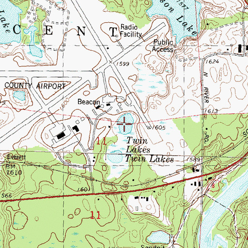 Topographic Map of Twin Lakes, WI