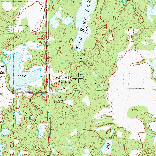 Topographic Map of Two Bear Camp, WI