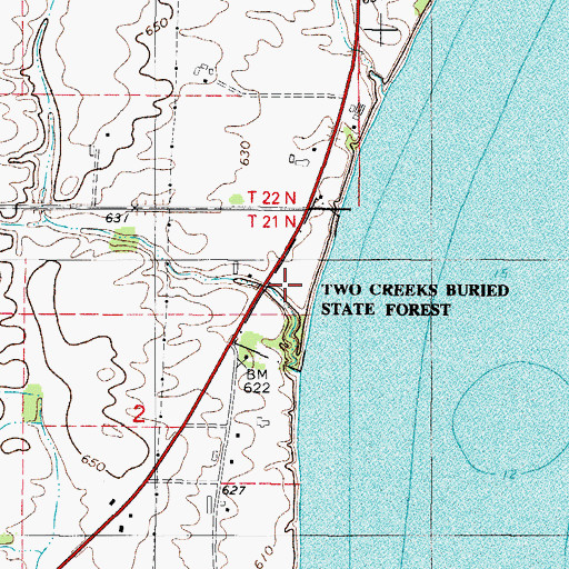 Topographic Map of Two Creeks Buried State Forest, WI