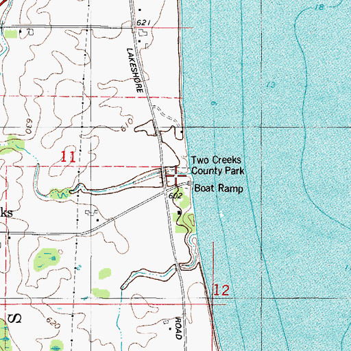 Topographic Map of Two Creeks County Park, WI