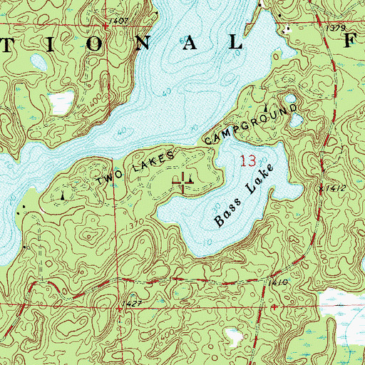 Topographic Map of Two Lakes Campground, WI