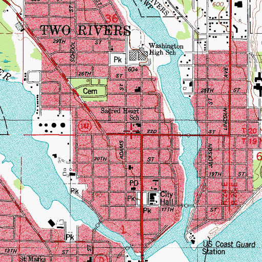 Topographic Map of Two Rivers, WI
