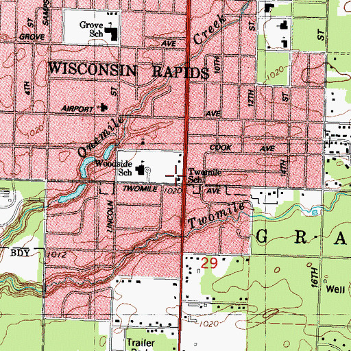 Topographic Map of Twomile School, WI