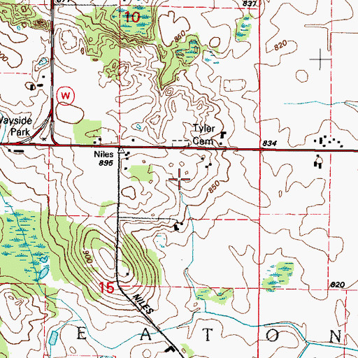 Topographic Map of Tyler Cemetery, WI