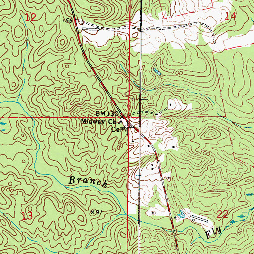 Topographic Map of Midway Cemetery, AL