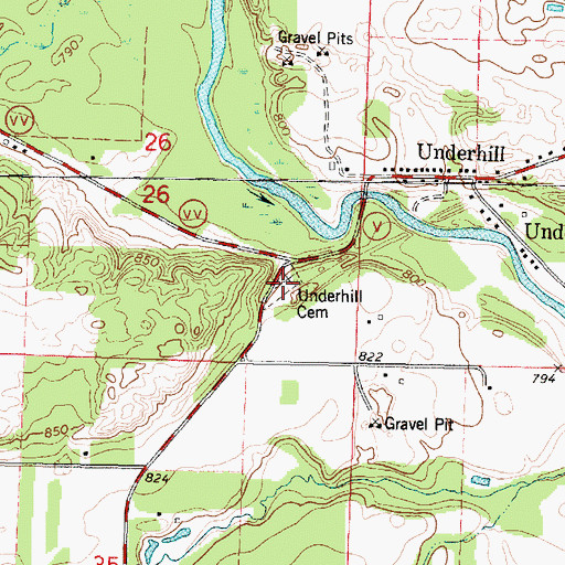 Topographic Map of Underhill Cemetery, WI