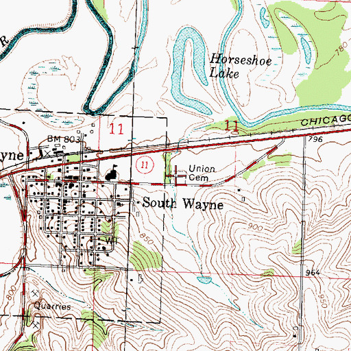 Topographic Map of Union Cemetery, WI