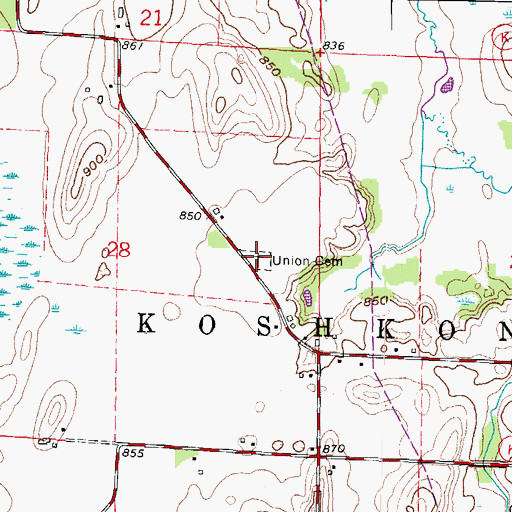 Topographic Map of Koshkonong Union Cemetery, WI