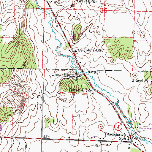 Topographic Map of Union Cemetery, WI
